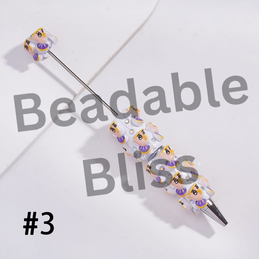 Beadable Clay Pens with Classic Beautiful Princess and Wild Beast Furniture Character, AB Rhinestones