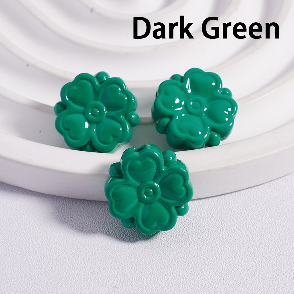 Acrylic Beads Cute Four-Leaf Clover with Mini Heart Prints in Solid Color, 15*15MM, (Single Color is available for 300pcs(Whole Bag) Only)