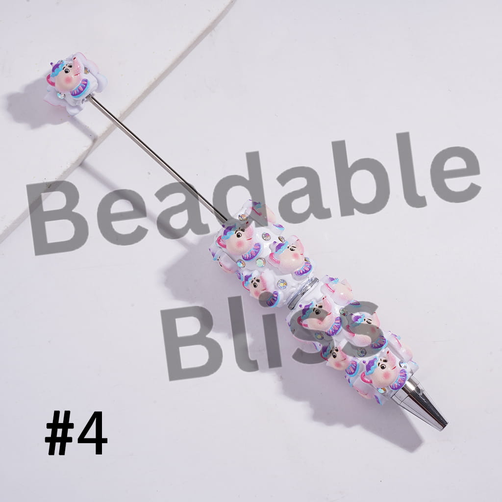 Beadable Clay Pens with Classic Beautiful Princess and Wild Beast Furniture Character, AB Rhinestones