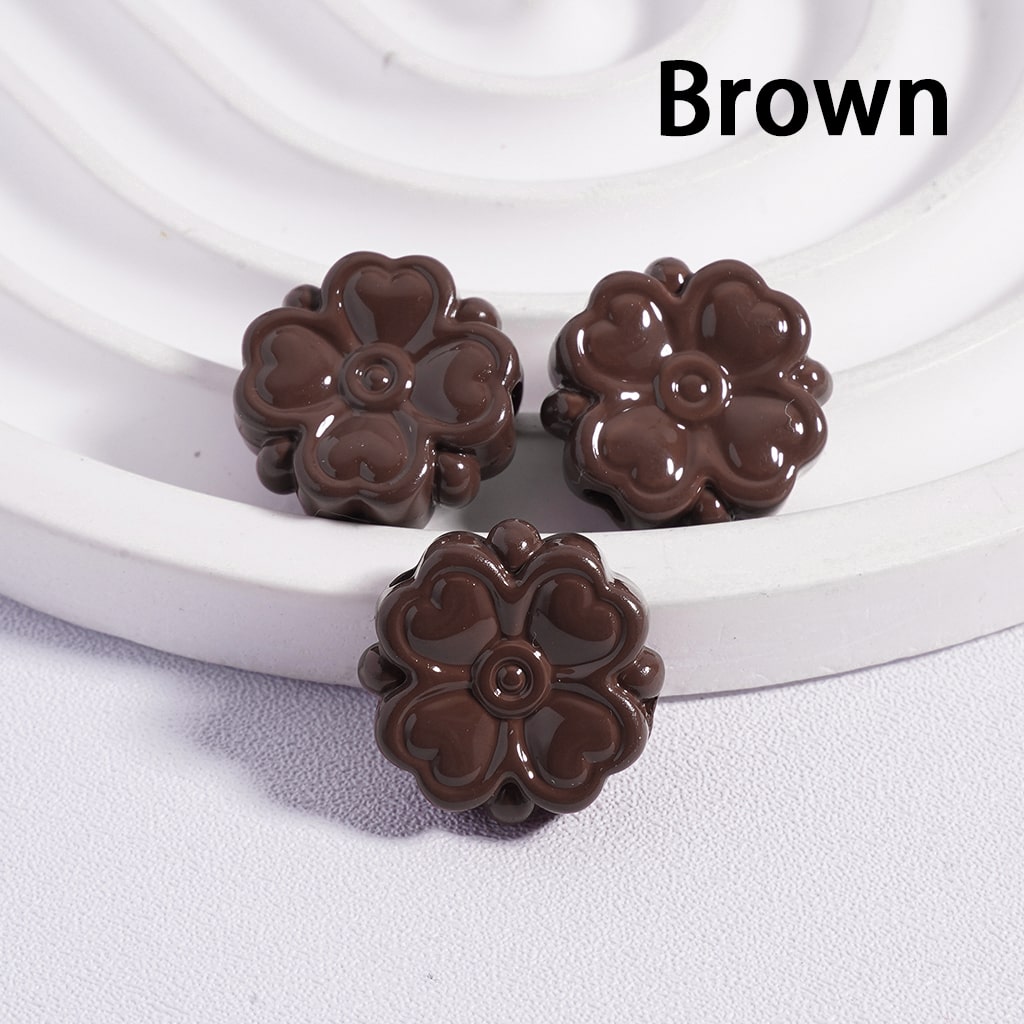 Acrylic Beads Cute Four-Leaf Clover with Mini Heart Prints in Solid Color, 15*15MM, (Single Color is available for 300pcs(Whole Bag) Only)