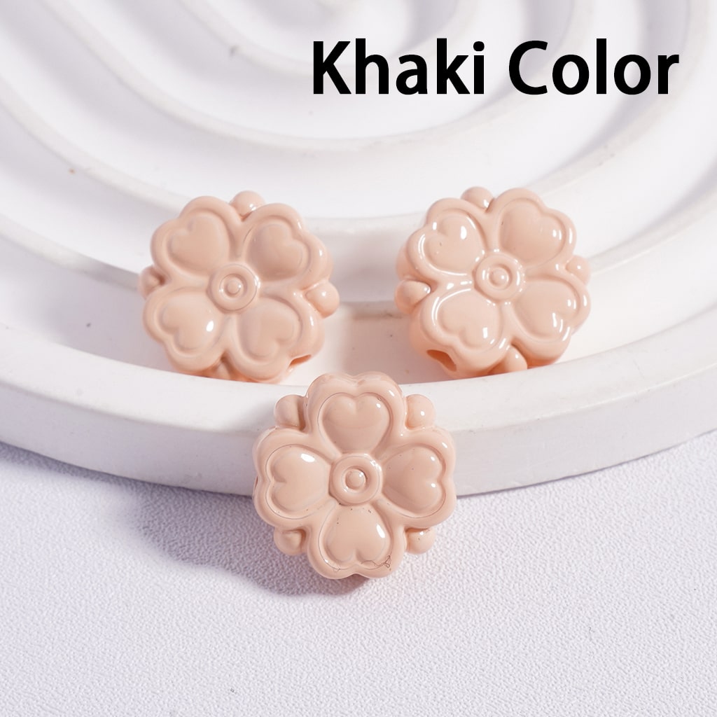 Acrylic Beads Cute Four-Leaf Clover with Mini Heart Prints in Solid Color, 15*15MM, (Single Color is available for 300pcs(Whole Bag) Only)