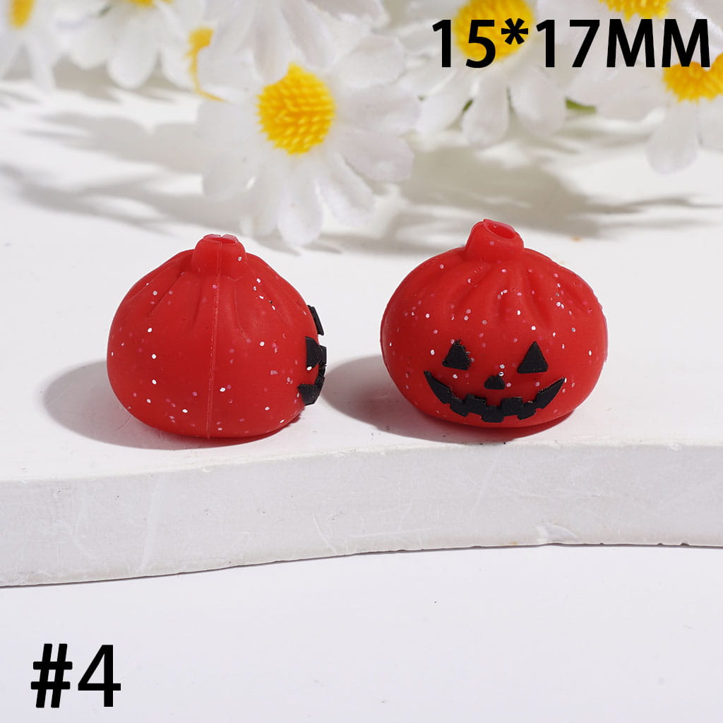 3D Evil Dumpling with Silver Glitter Silicone Focal Beads, 15*17MM, Halloween Theme, Multi-Color