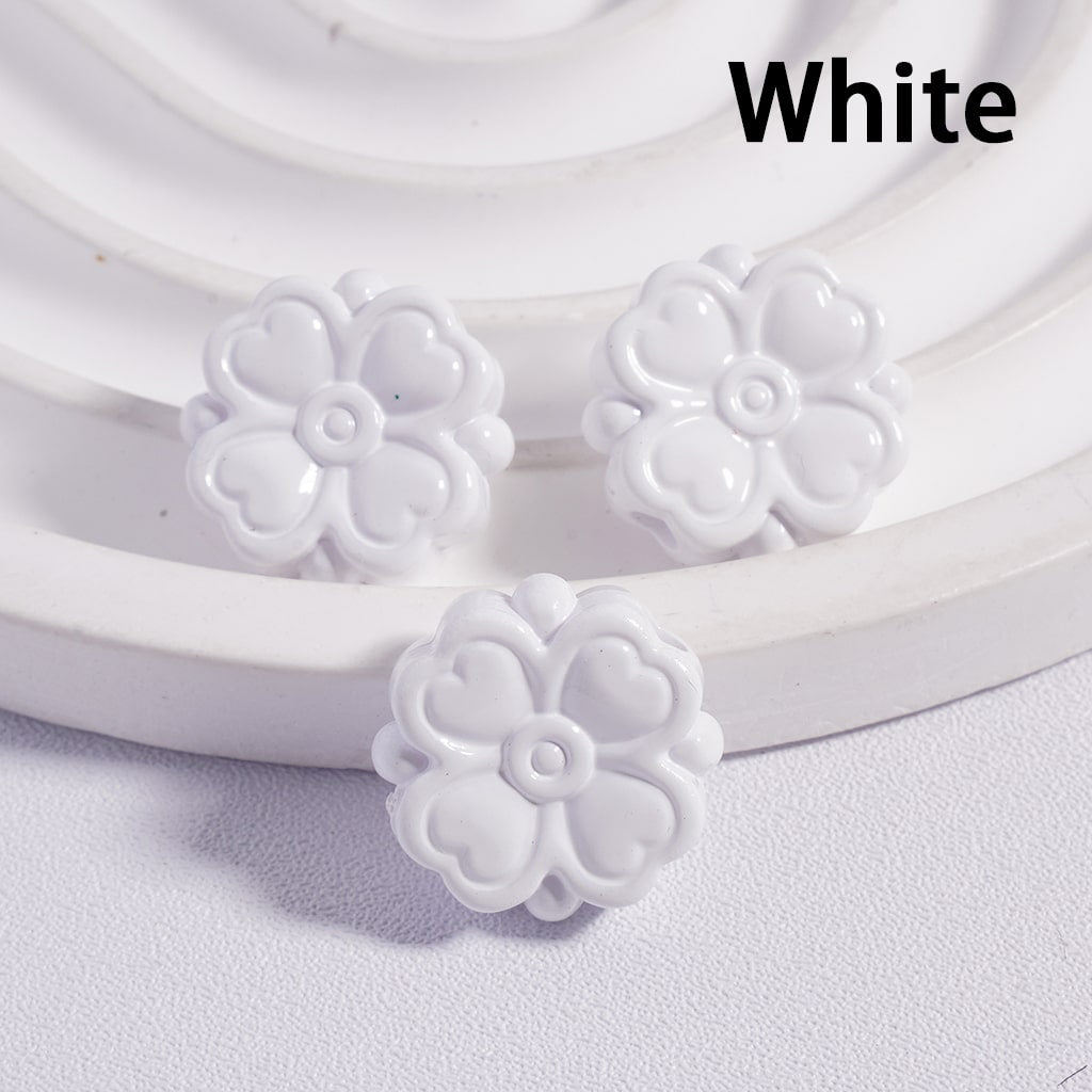 Acrylic Beads Cute Four-Leaf Clover with Mini Heart Prints in Solid Color, 15*15MM, (Single Color is available for 300pcs(Whole Bag) Only)