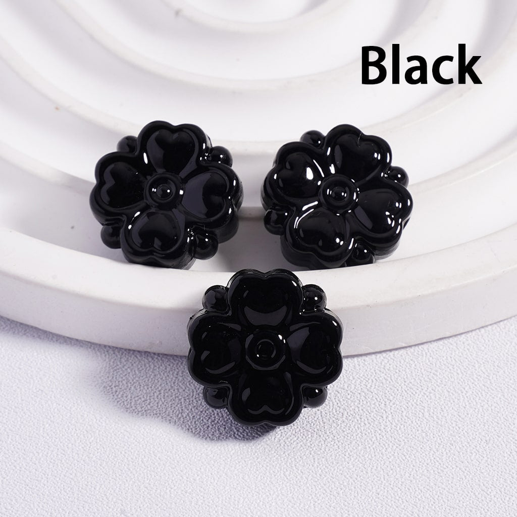 Acrylic Beads Cute Four-Leaf Clover with Mini Heart Prints in Solid Color, 15*15MM, (Single Color is available for 300pcs(Whole Bag) Only)