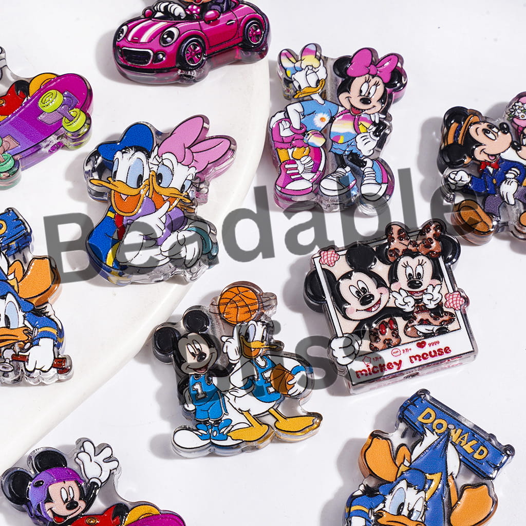 Semi-Clear Acrylic Beads Girl & Boy Mouse and Duck Charcater Series, Random Mix