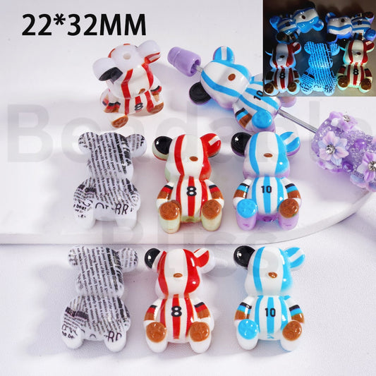 Acrylic Beads Luminous Cute Bear in Different Costume, 22*32MM, Random Mix