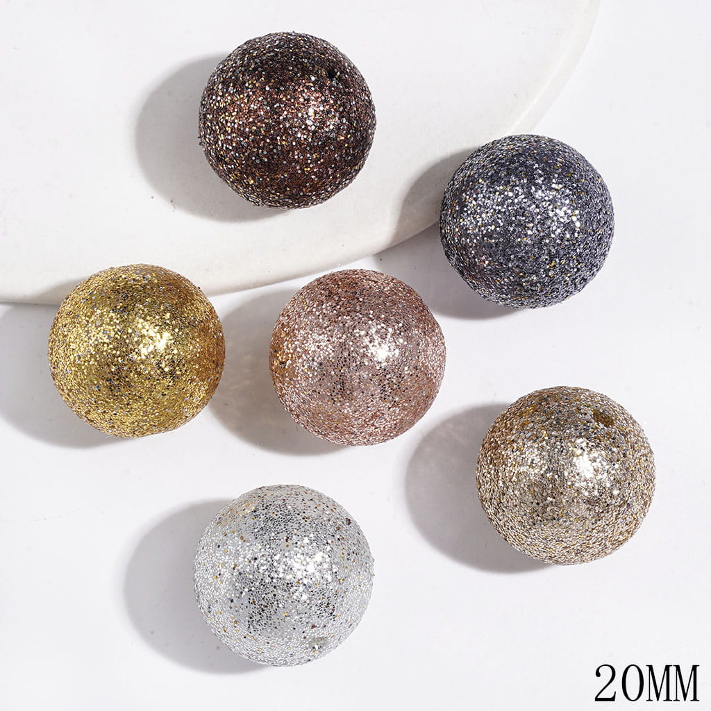 Acrylic Beads for Bracelets, Round Shape with Glitter, 20MM, Gold Earth Tone Style, Random Mix