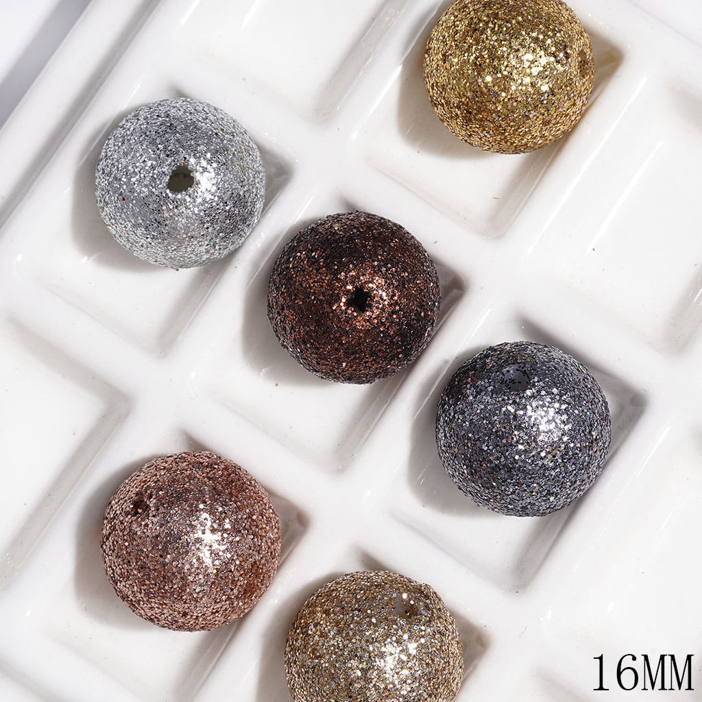 Acrylic Beads for Bracelets, Round Shape with Glitter, 16MM, Gold Earth Tone Style, Random Mix