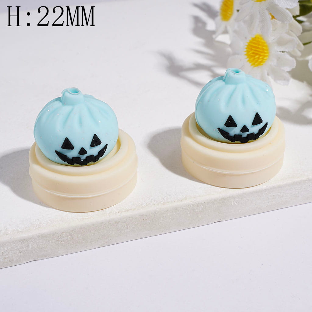 3D Evil Dumpling and Steamer Basket with Silver Glitter Silicone Focal Beads Halloween, Height 22MM Multi-Color