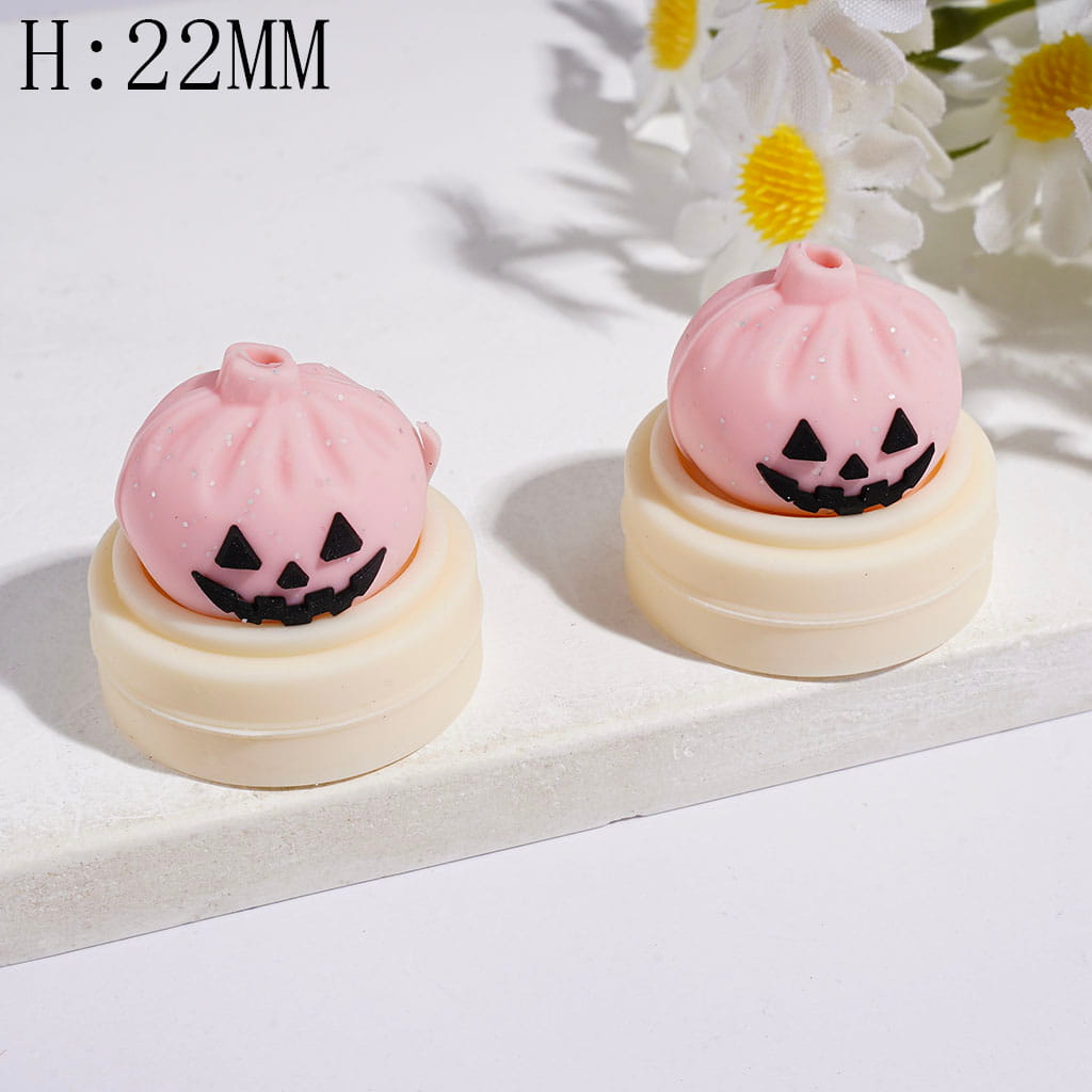 3D Evil Dumpling and Steamer Basket with Silver Glitter Silicone Focal Beads Halloween, Height 22MM Multi-Color