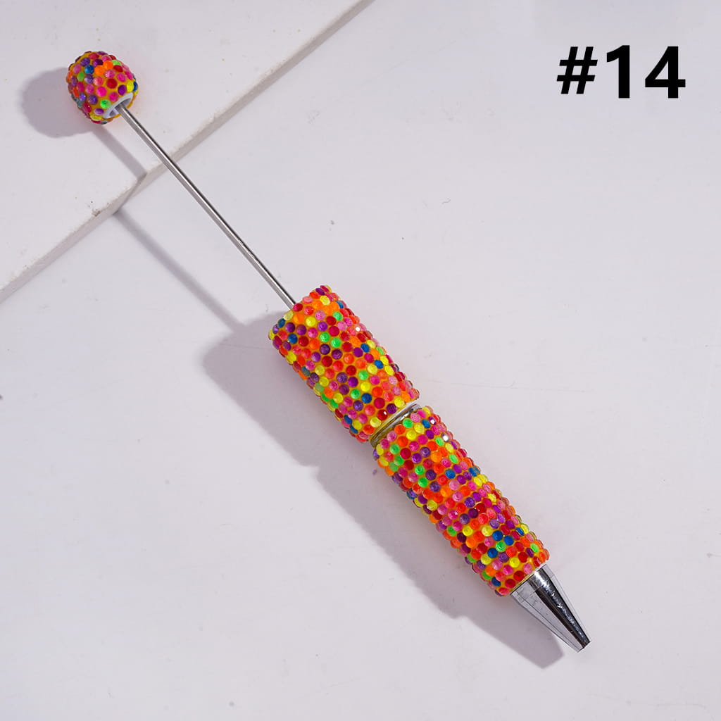 Beadable Clay Pens with Shiny Neon Rhinestones Covered the Entire Pen, Multi-Color