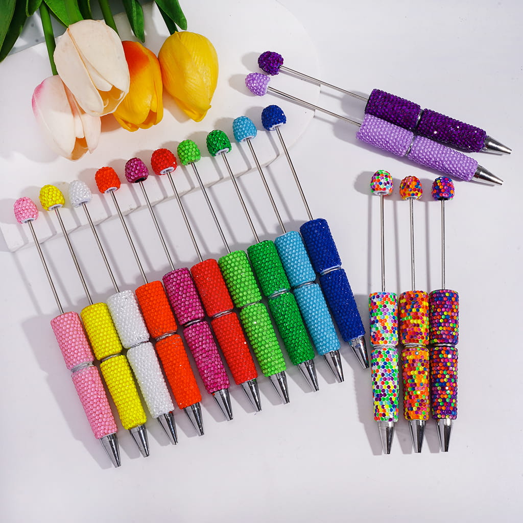 Beadable Clay Pens with Shiny Neon Rhinestones Covered the Entire Pen, Multi-Color