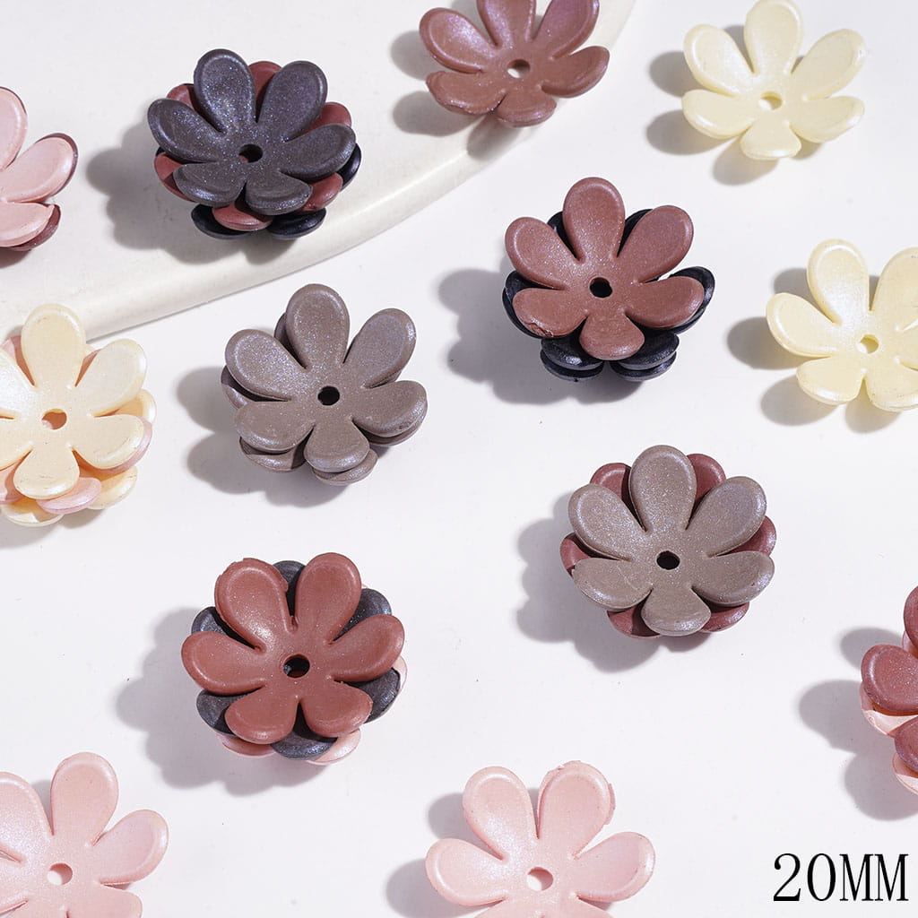 20MM - Acrylic Bead Cages Six-Petaled Flower, UV Finish Bead Cap, Multi-Color, Random Mix