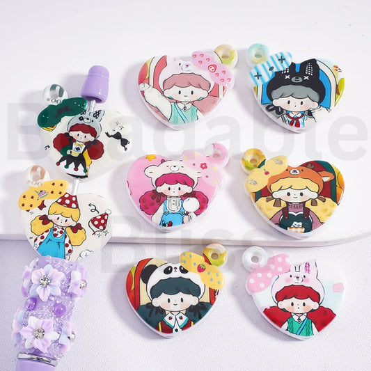 Acrylic Beads & Pendants Cute Girl Prints, 32*30MM, Random Mix