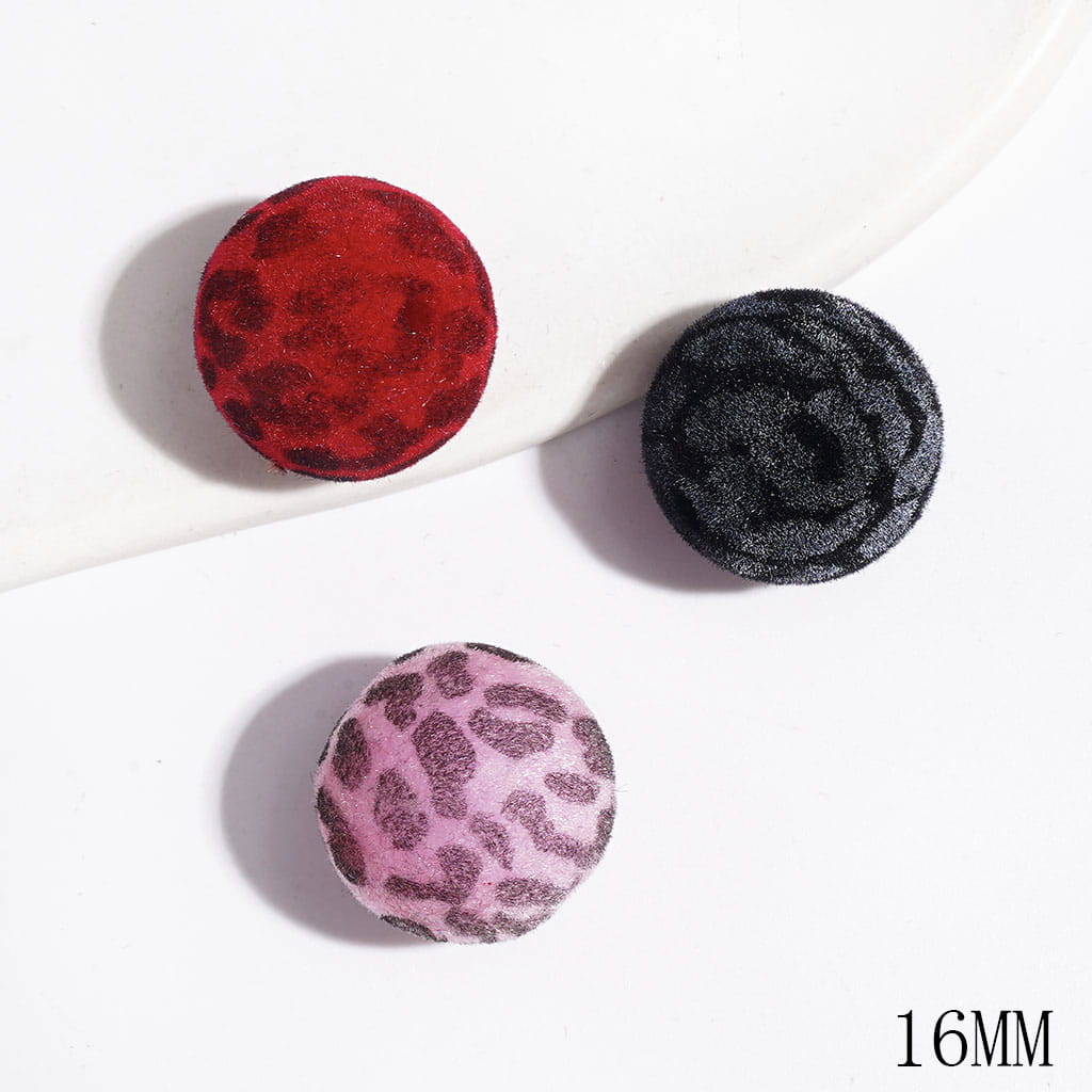Flocked Fluffy Jaguar Print Acrylic Beads for Bracelets, 16MM, Dark Colors Series, Random Mix