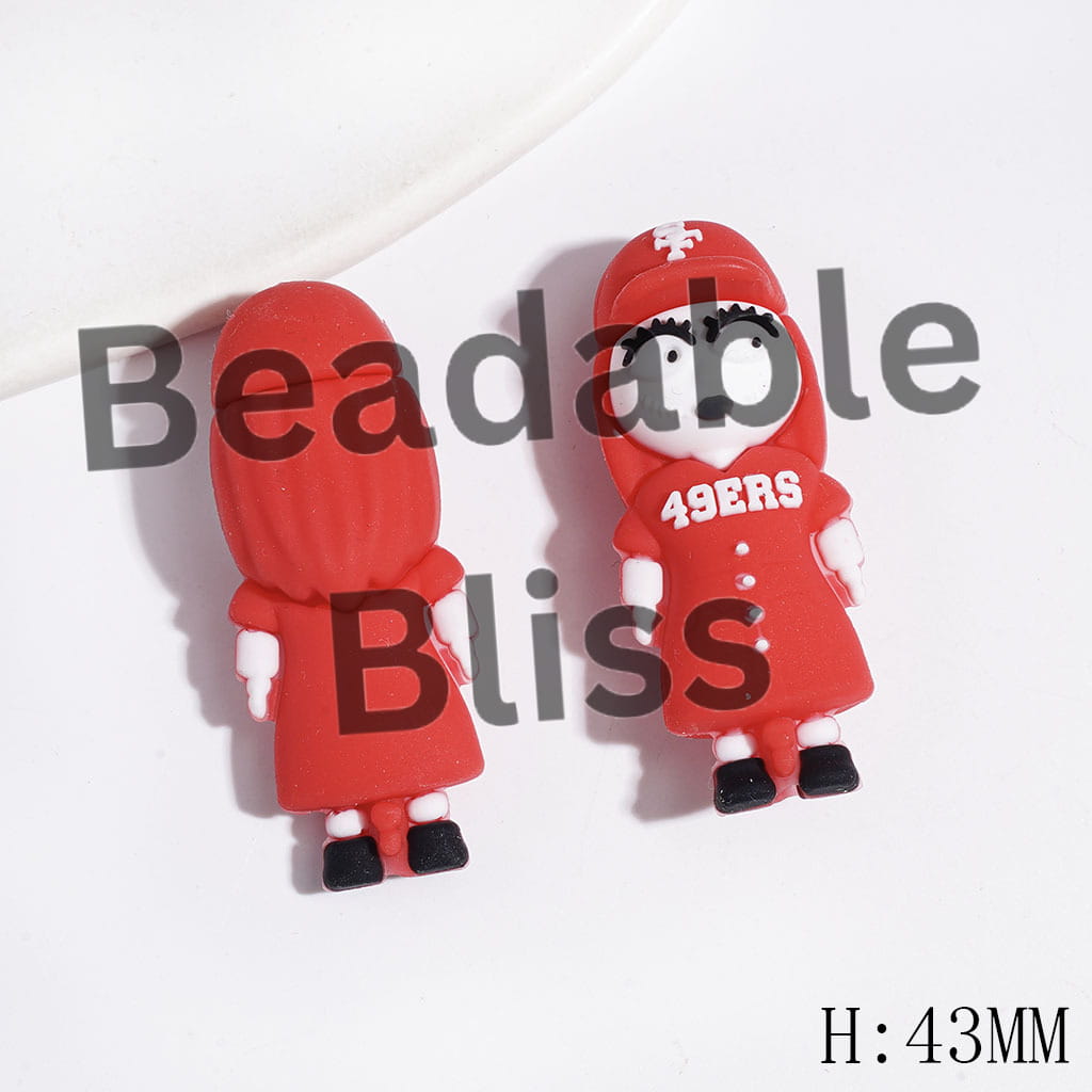 3D Silicone Focal Boy and Girl Skull Characters with Sports Jersey Set and Hat, American Football SF Team, Height 44MM