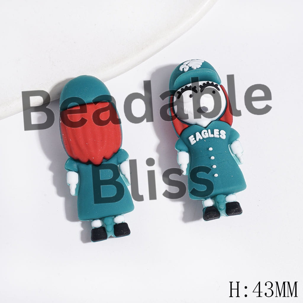 3D Silicone Focal Boy and Girl Couple Skull Character with Sports Jersey Set and Hat, American Football Bird Team, Height 44MM