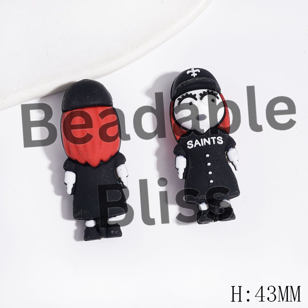 3D Silicone Focal Girl and Boy Couple Skull Character with American NOLA Football Sports Jersey Set and Hat, Height 44MM