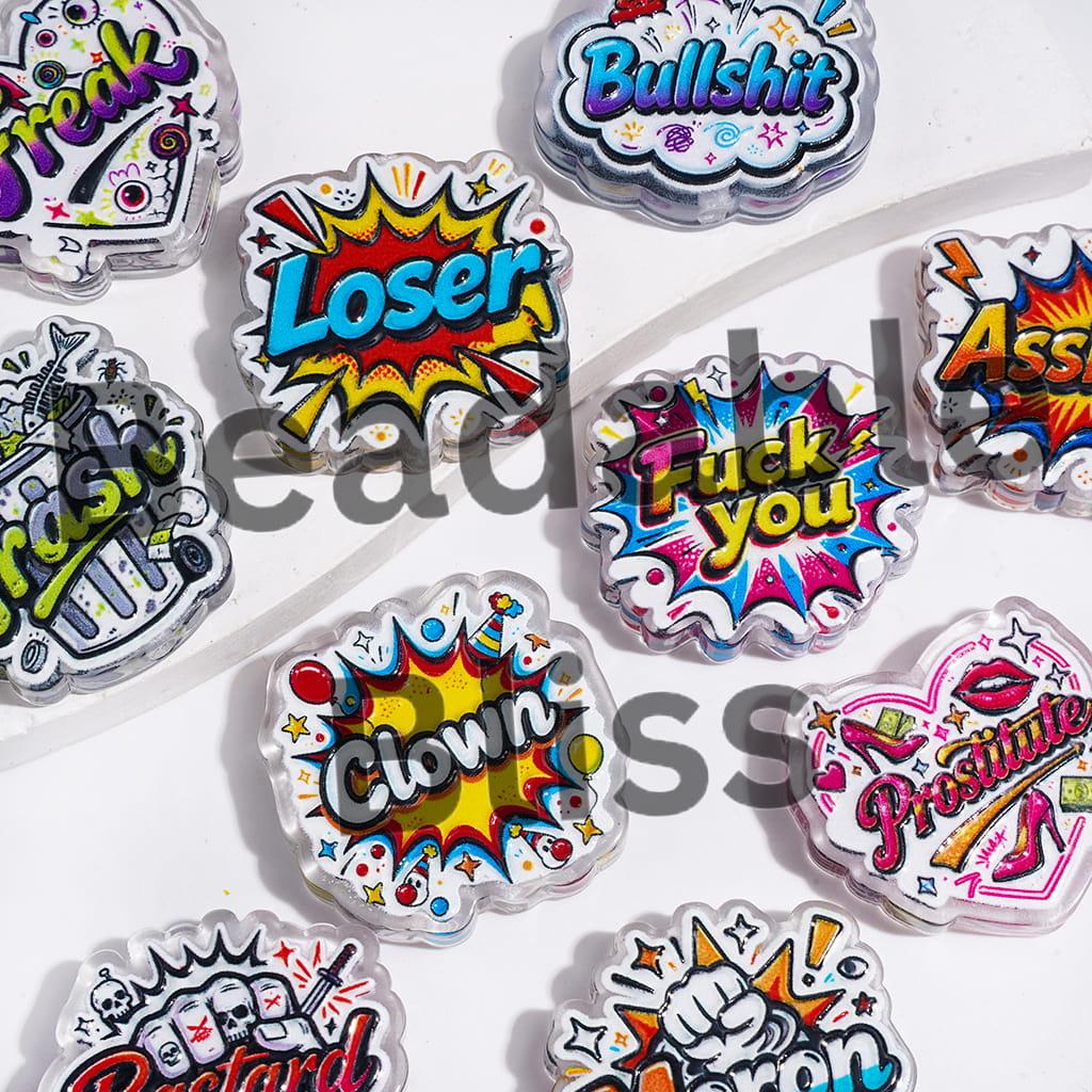 Comic Pop Art Style in Humor Sayings Acrylic Beads, Random Mix