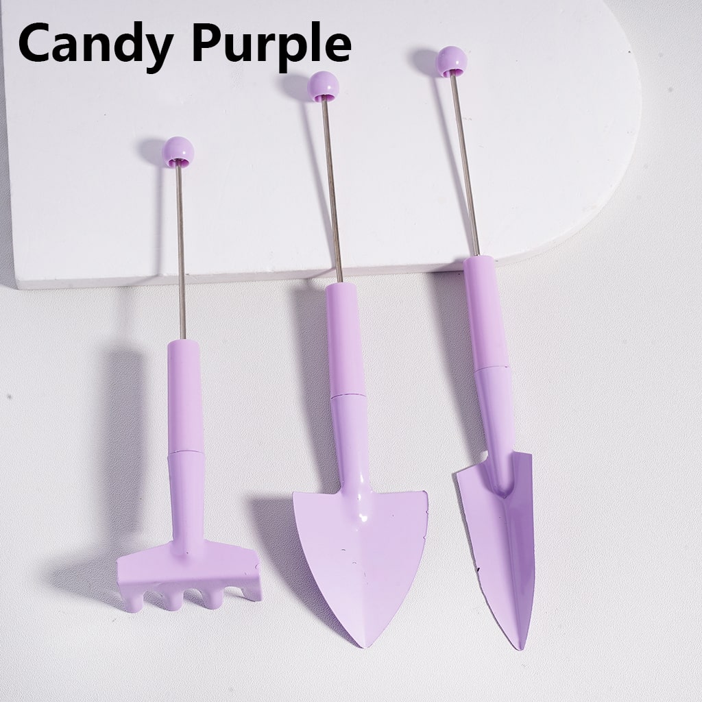 DIY Beadable Metal Garden Tool Set Hand Rake Wide Thin Shovel in Solid Color (1set includes 3pcs)