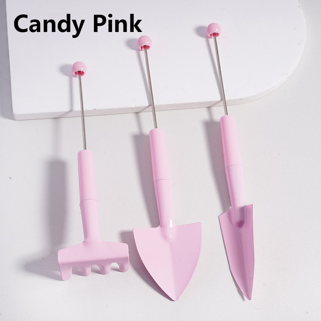 DIY Beadable Metal Garden Tool Set Hand Rake Wide Thin Shovel in Solid Color (1set includes 3pcs)