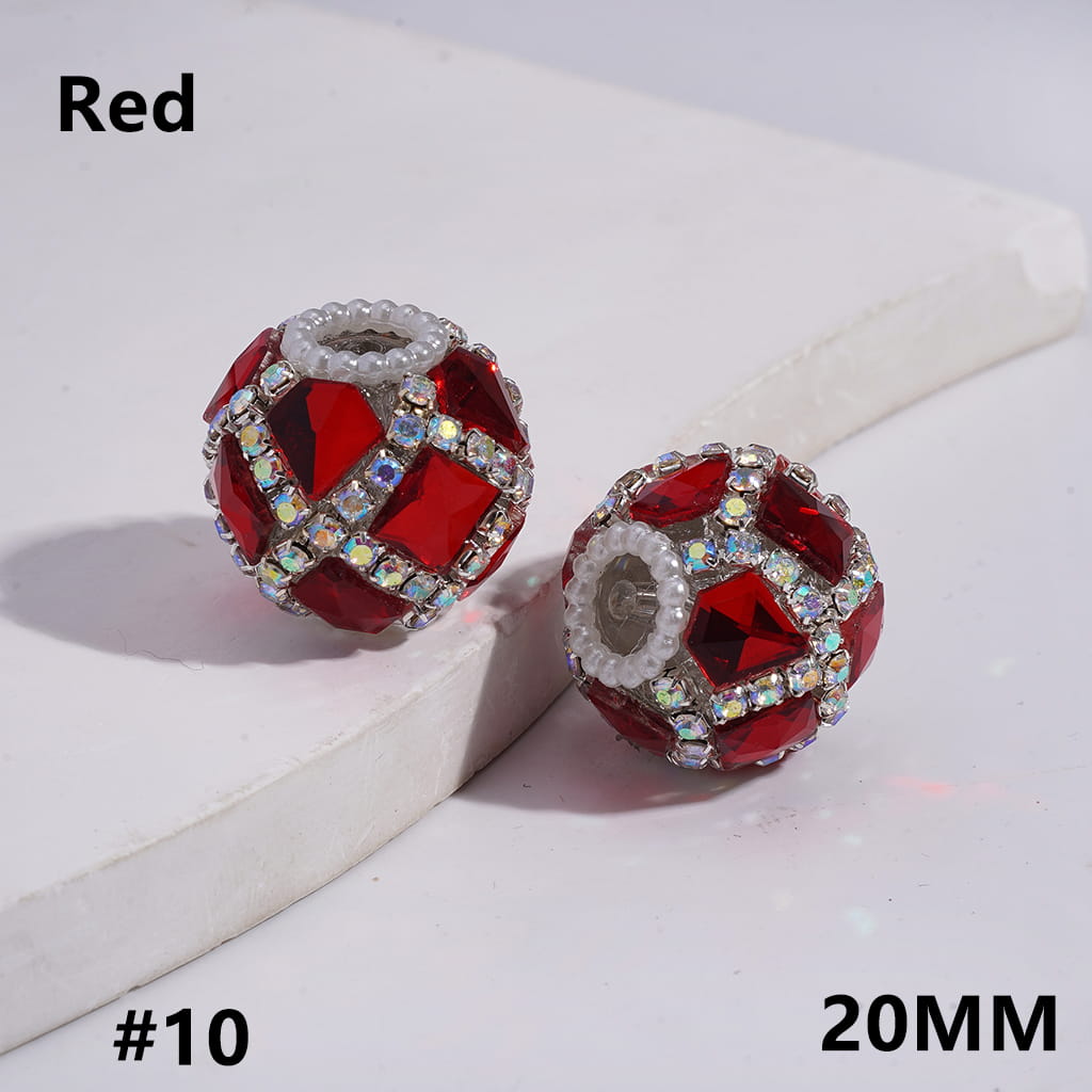 Acrylic Beads with Shiny Square and Diamond Shaped Rhinestones, AB Rhinestone and White Pearl Chains, 20MM, Multi-Color