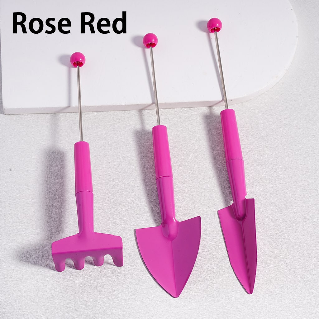 DIY Beadable Metal Garden Tool Set Hand Rake Wide Thin Shovel in Solid Color (1set includes 3pcs)