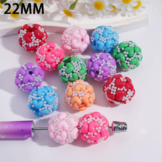 Acrylic Beads with Hearts and White Pearls, 22MM, Multi-Color