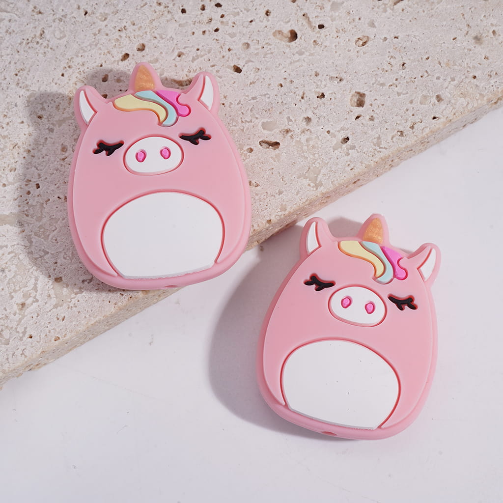 Cute Pink Unicorn Pig Silicone Focal Beads