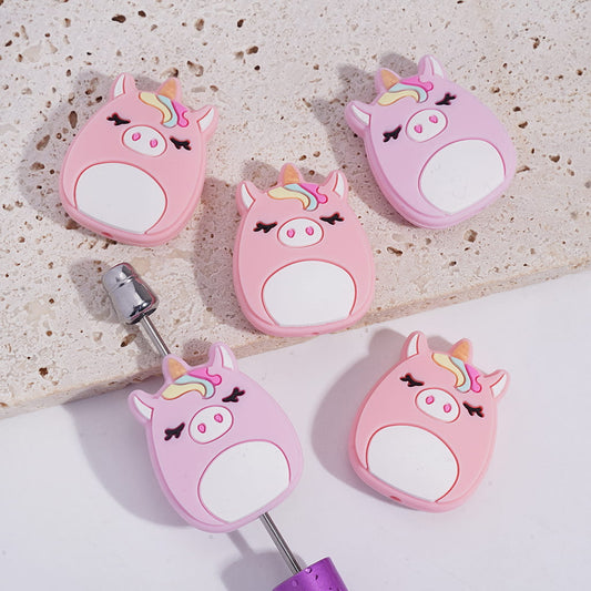 Cute Pink Unicorn Pig Silicone Focal Beads
