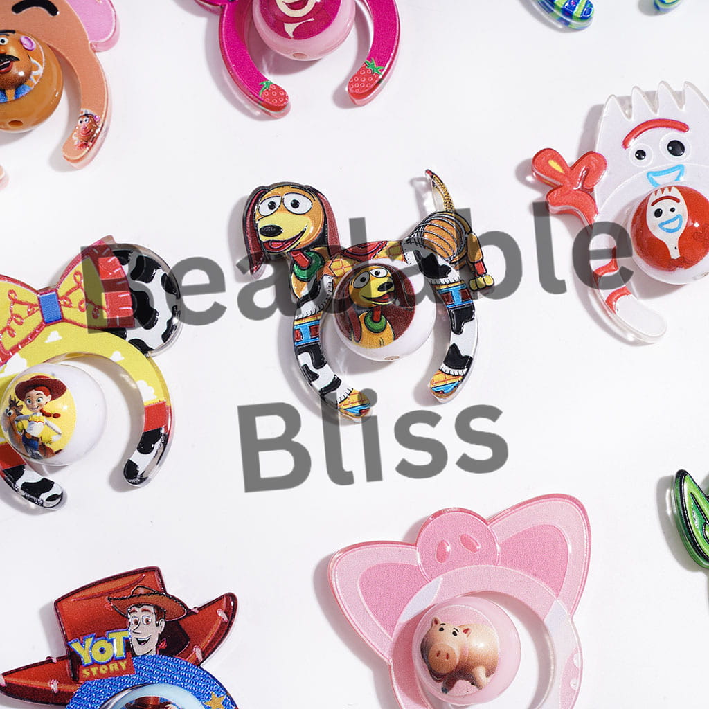 Acrylic Beads Toy Adventure Character Printed Hairband and Round Beads, Random Mix (1 Set=2 Pieces)