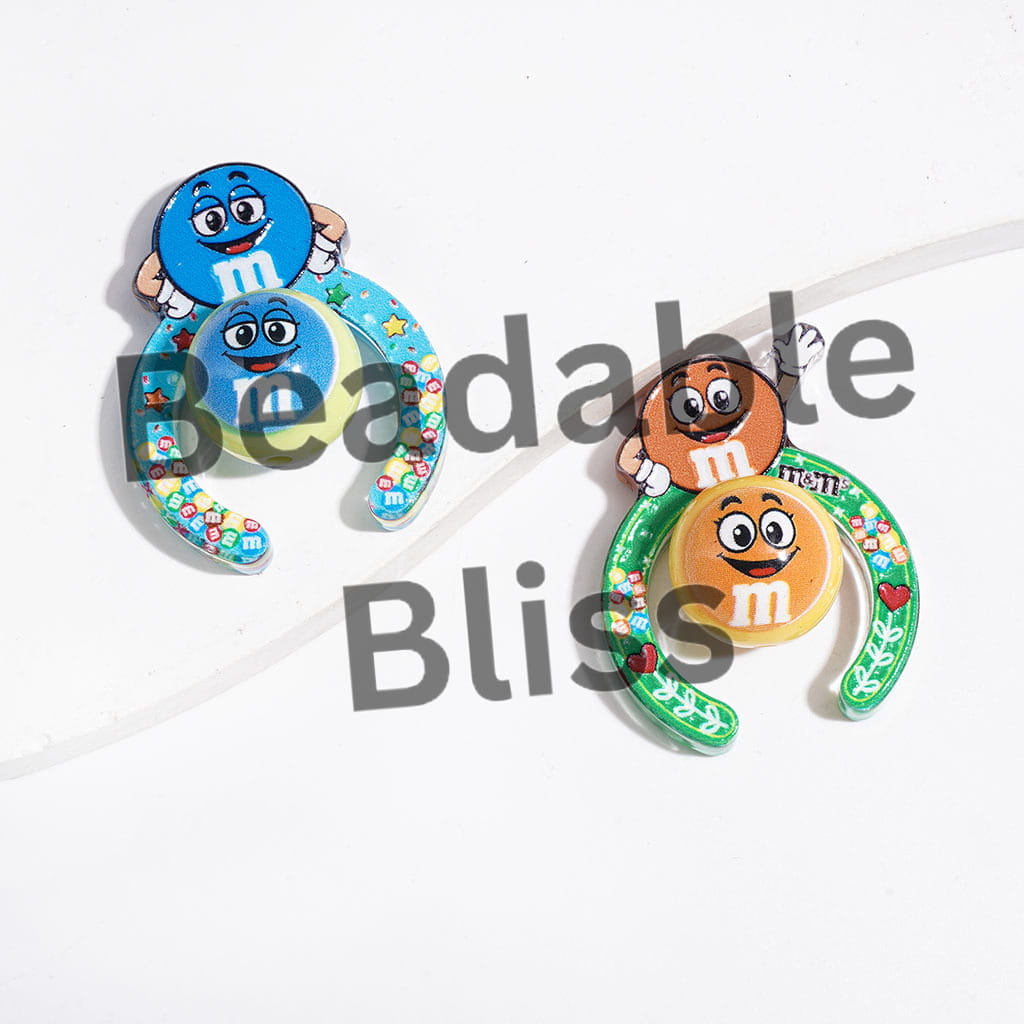 Acrylic Beads Hairband and Round Beads, Various Candy Chip Printed Style, Random Mix (1 Set=2 Pieces)