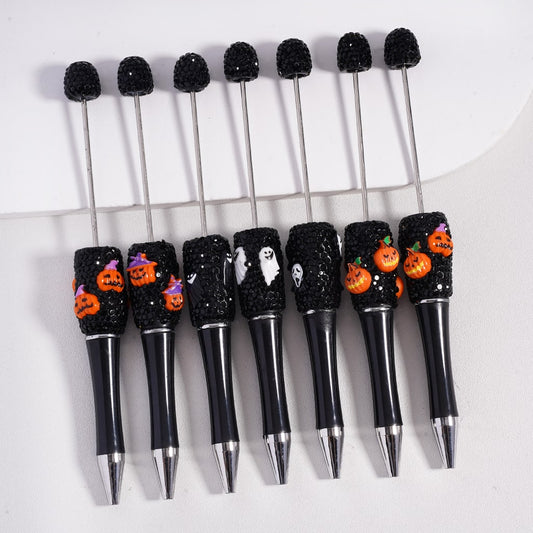 Beadable Pen with Black Rhinestones Halloween Series Cute Ghost Face Pumpkin Wizard Hat