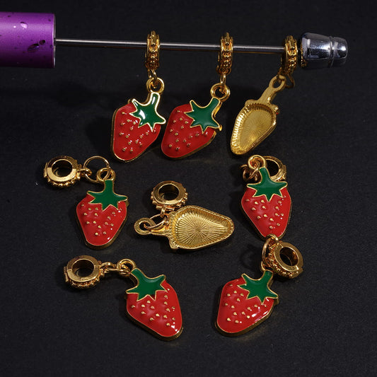 Gold Alloy Bail Loop Beads, Charm Pendant with Strawberry