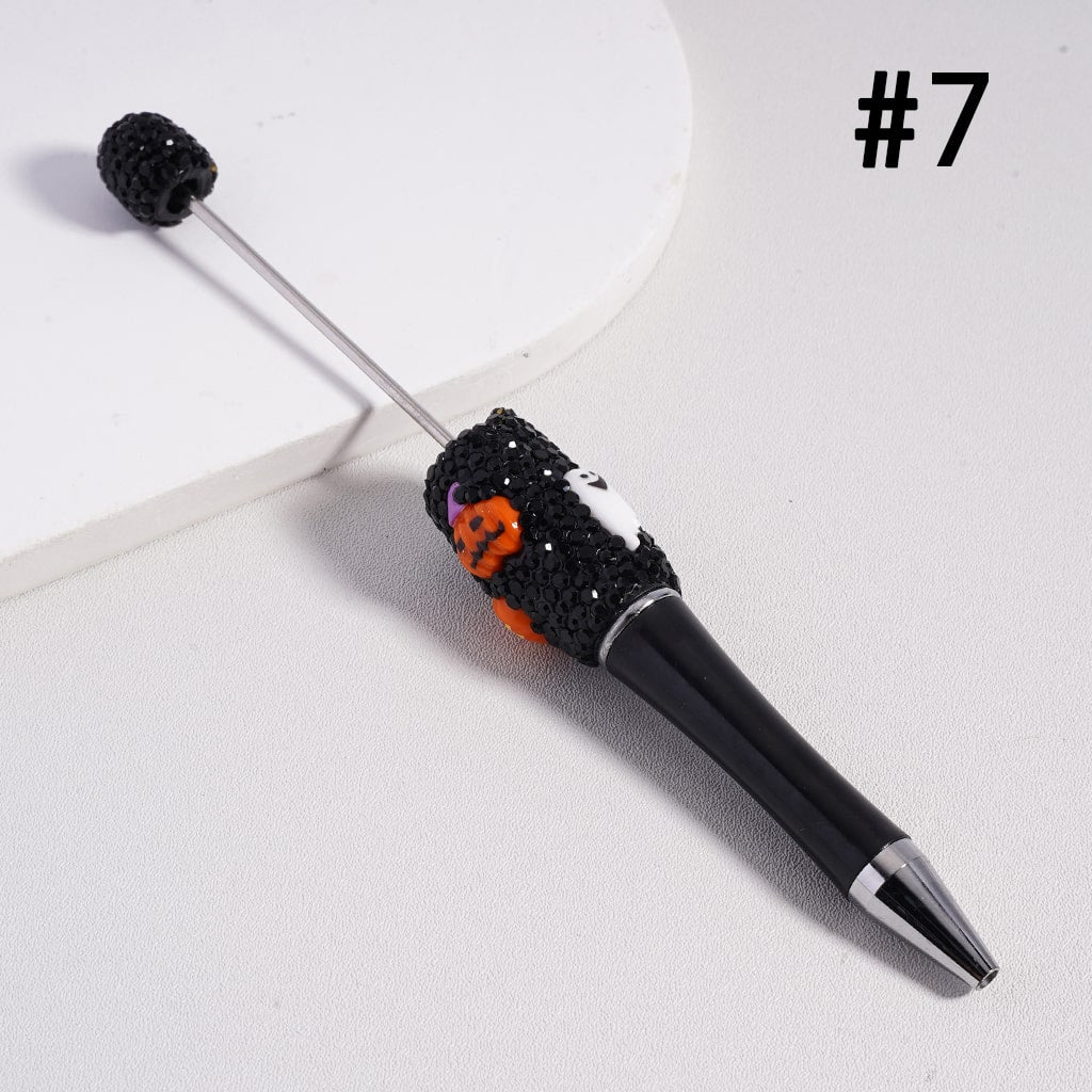 Beadable Pen with Black Rhinestones Halloween Series Cute Ghost Face Pumpkin Wizard Hat