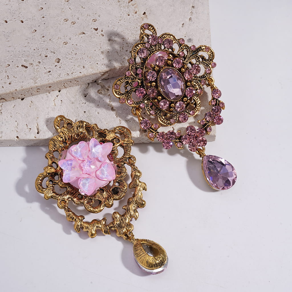 Bling Bling Fancy Gold Alloy Artwork with Shiny Rhinestones Pendants Cute Butterflies Hearts Stars Clay Beads, Around 49*83MM