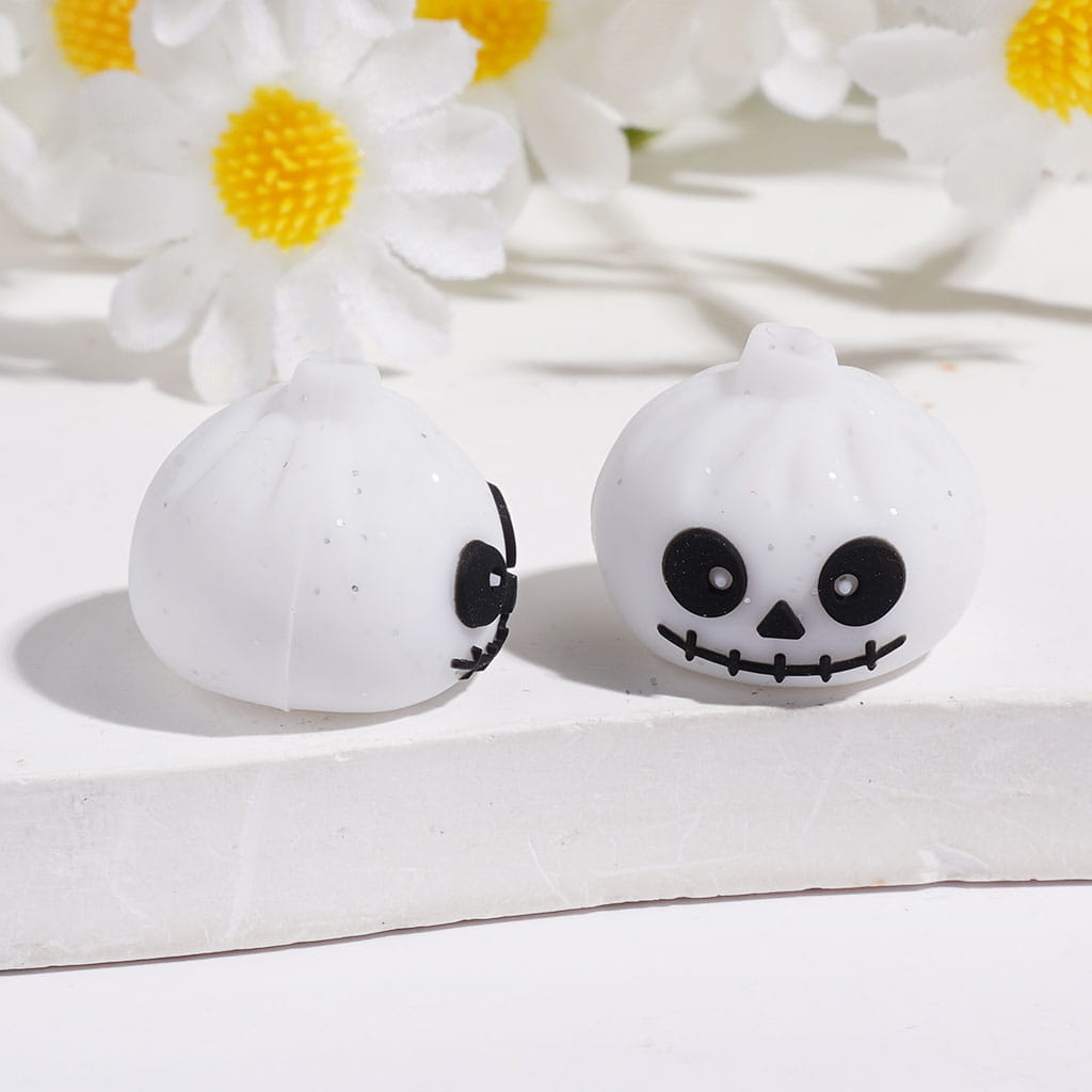 3D Horror Dumpling with Silver Glitter Silicone Focal Beads Halloween Series, 15*17MM Multi-Color
