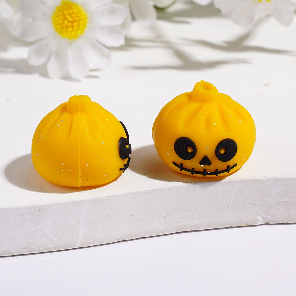 3D Horror Dumpling with Silver Glitter Silicone Focal Beads Halloween Series, 15*17MM Multi-Color