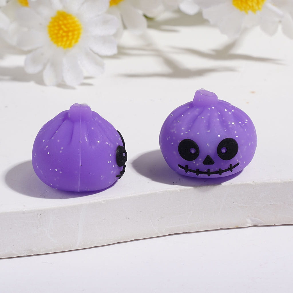 3D Horror Dumpling with Silver Glitter Silicone Focal Beads Halloween Series, 15*17MM Multi-Color