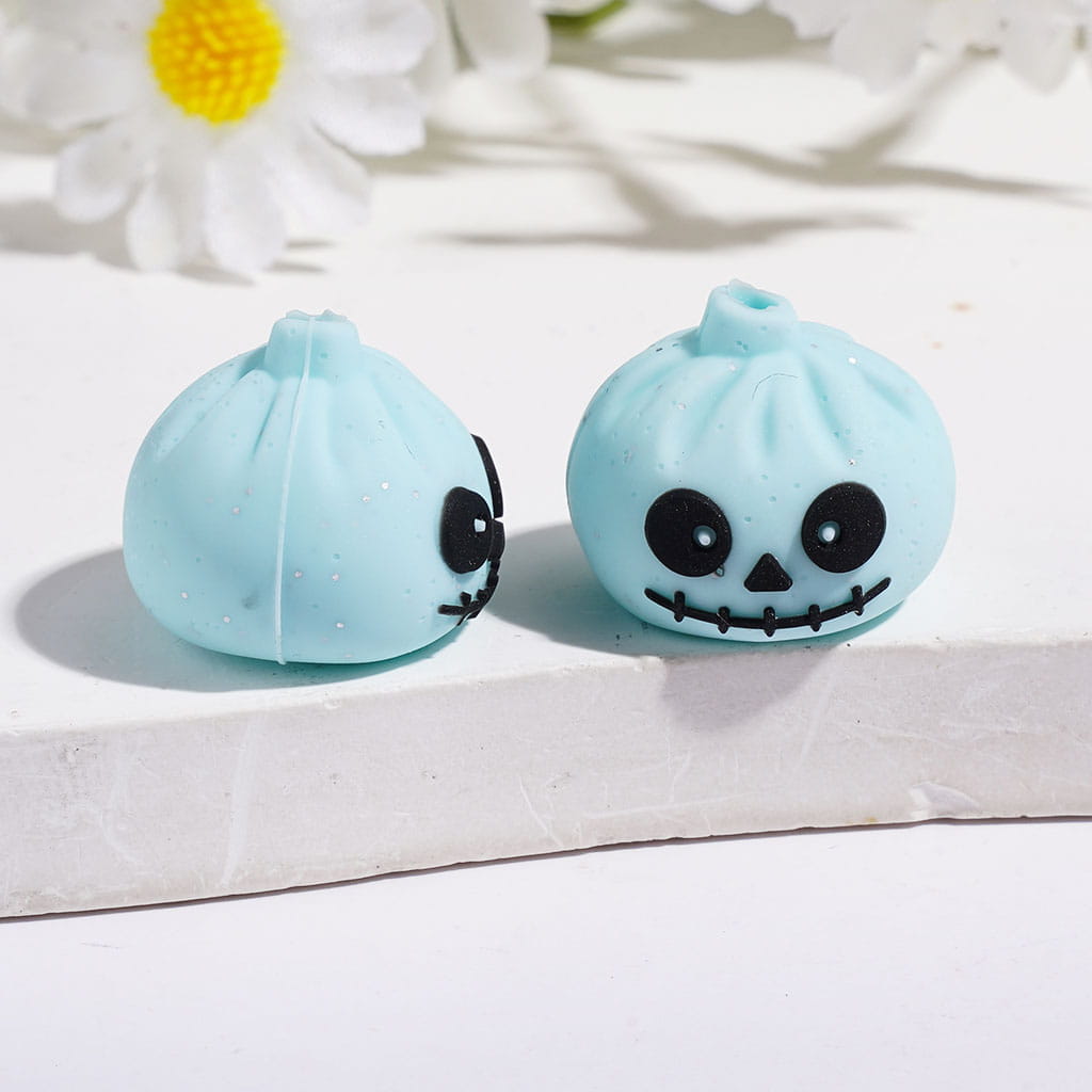 3D Horror Dumpling with Silver Glitter Silicone Focal Beads Halloween Series, 15*17MM Multi-Color