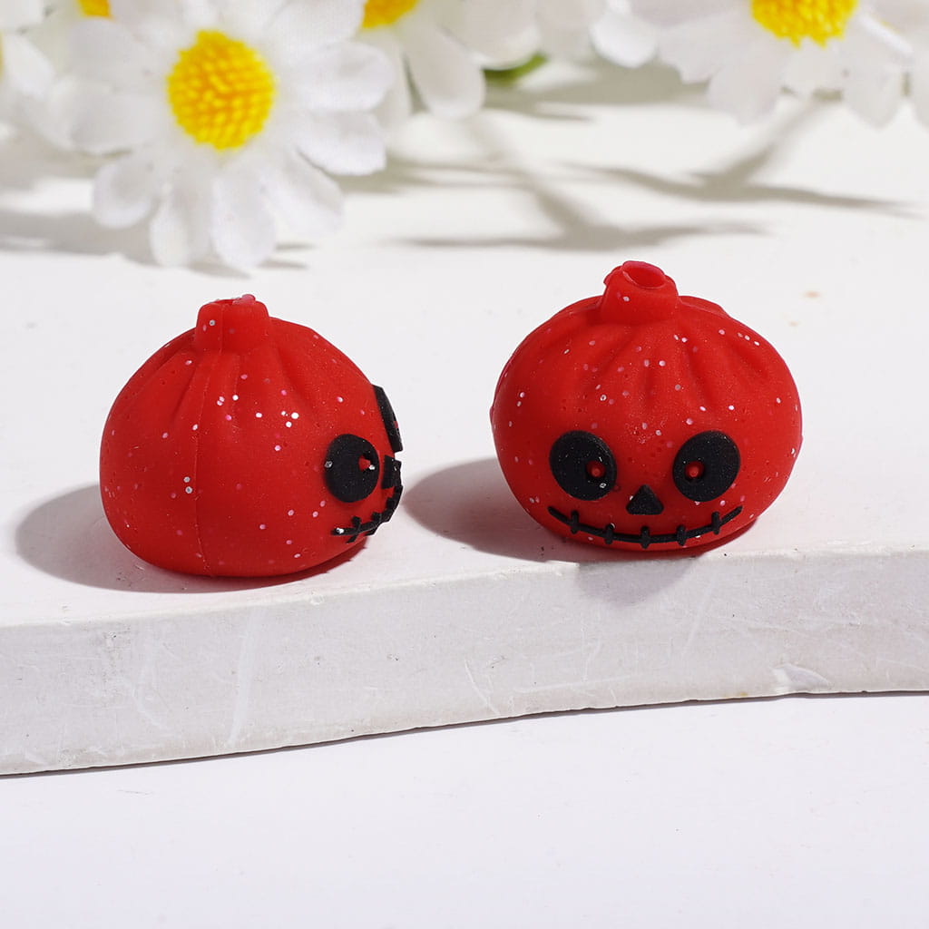 3D Horror Dumpling with Silver Glitter Silicone Focal Beads Halloween Series, 15*17MM Multi-Color