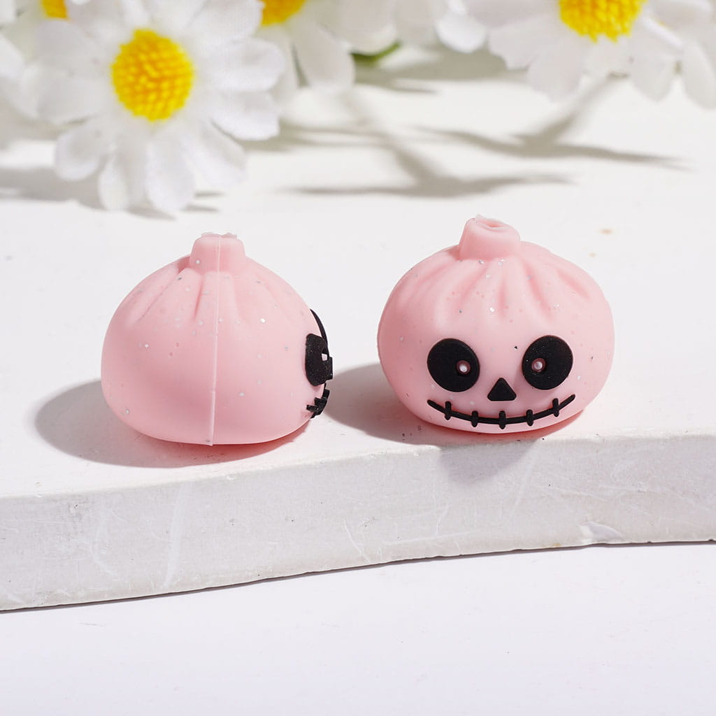 3D Horror Dumpling with Silver Glitter Silicone Focal Beads Halloween Series, 15*17MM Multi-Color