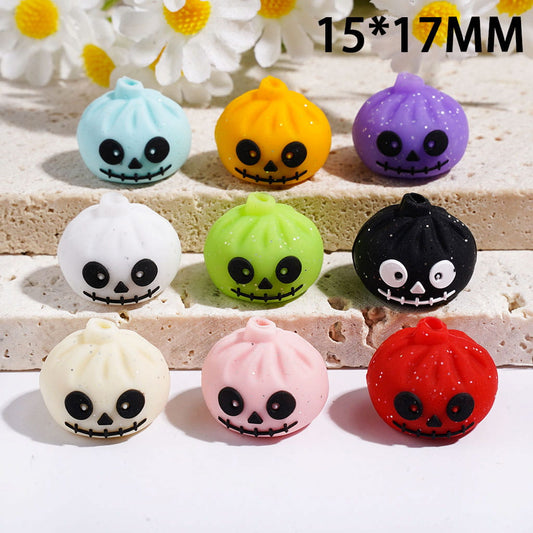 3D Horror Dumpling with Silver Glitter Silicone Focal Beads Halloween Series, 15*17MM Multi-Color