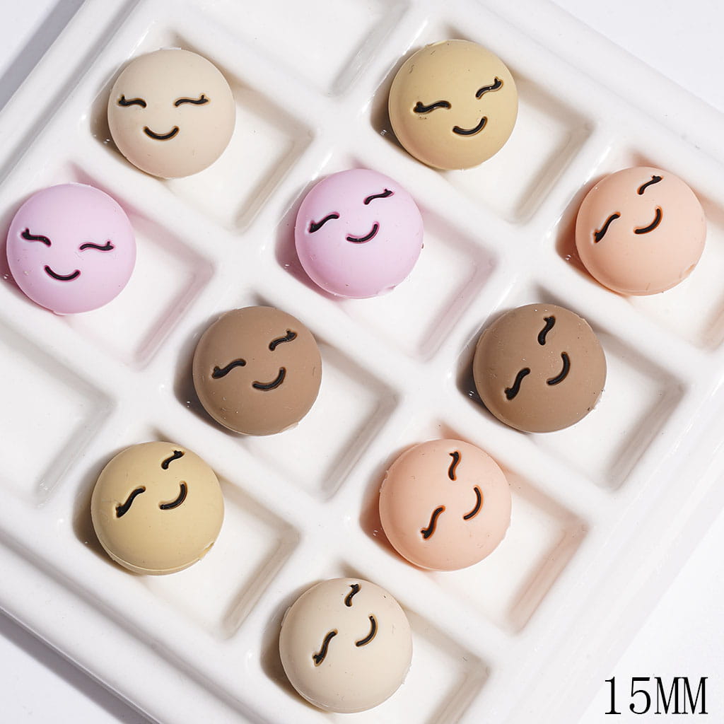 Smiling Silicone Focal Beads for Bracelets, 15MM, Multi-Color
