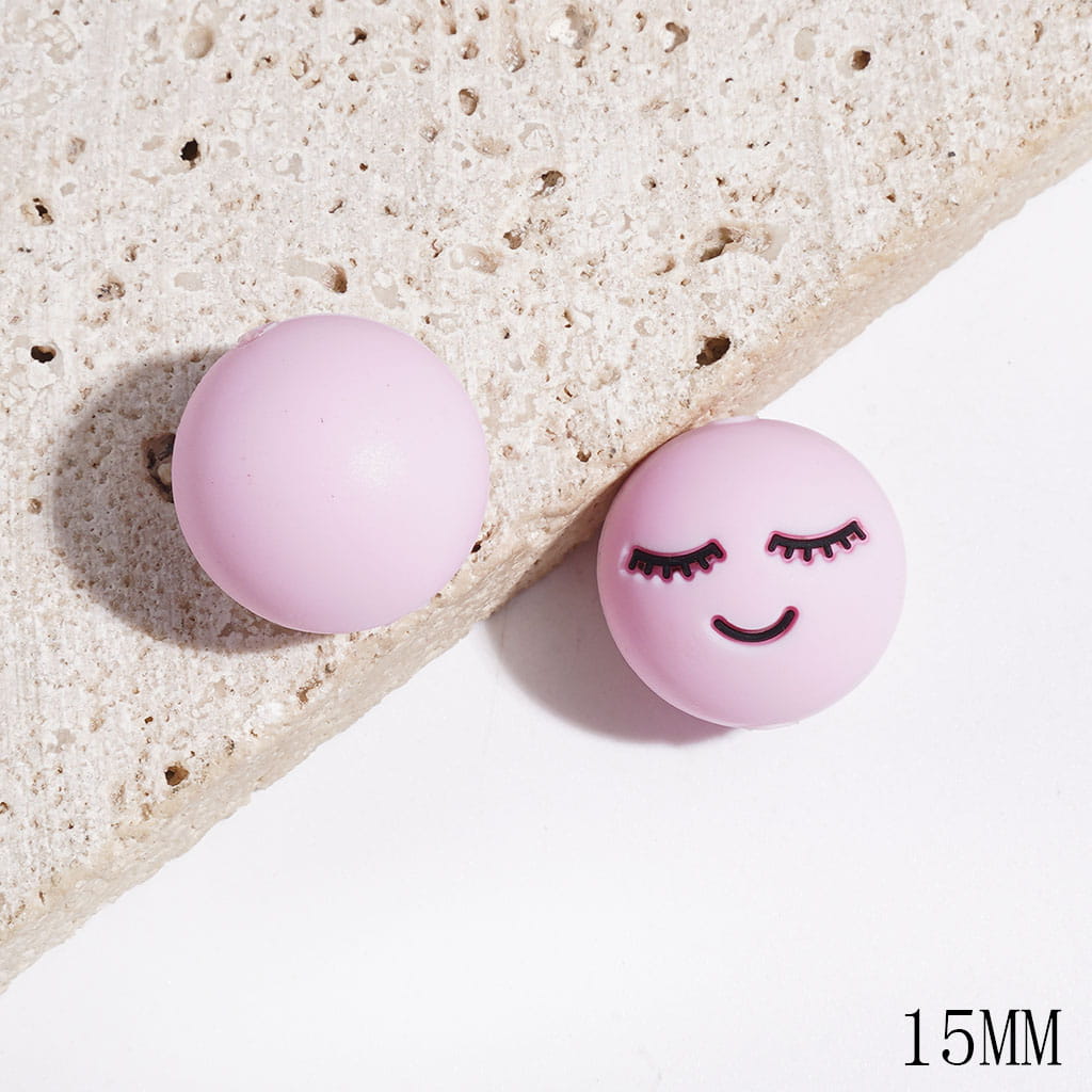 Round Beads with Black Eyelash, Smiling Silicone Focal Beads for Bracelets, 15MM, Multi-Color
