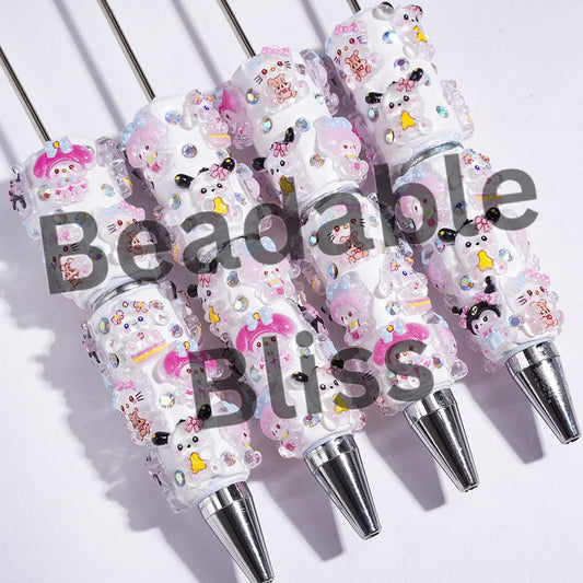 Beadable Clay Pens with Adorable Character Series and AB Rhinestones