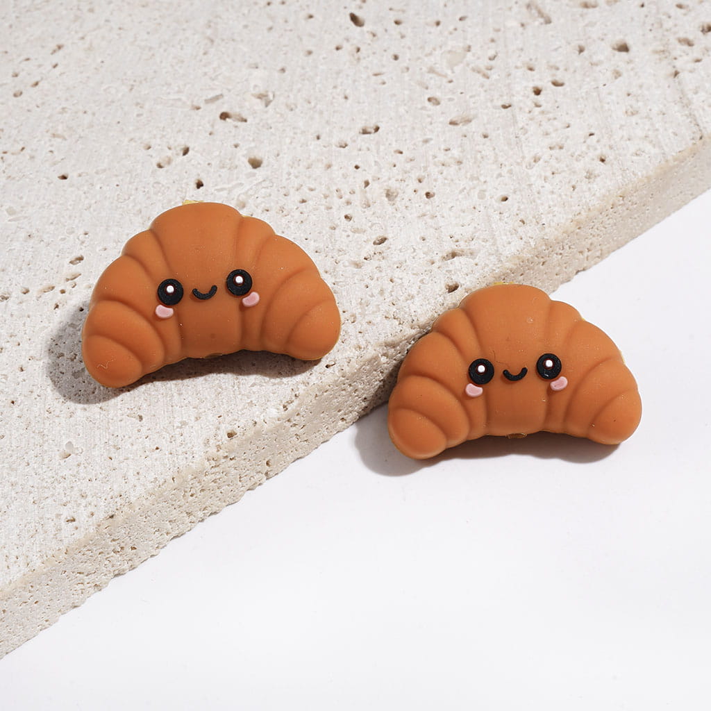 3D Yummy Dessert Food Series Silicone Focal Beads, Croissant Cheese Chocolate Candy