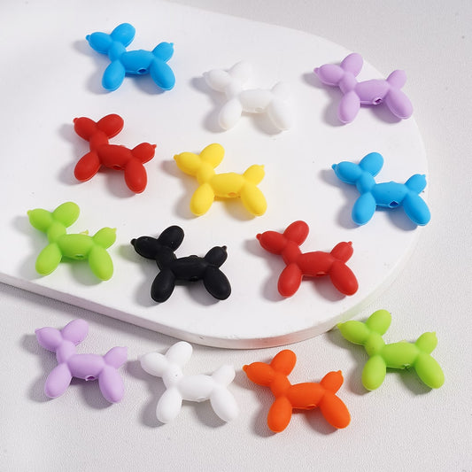 Silicone Focal Beads Cute Balloon Dog in Solid Color, Random Mix