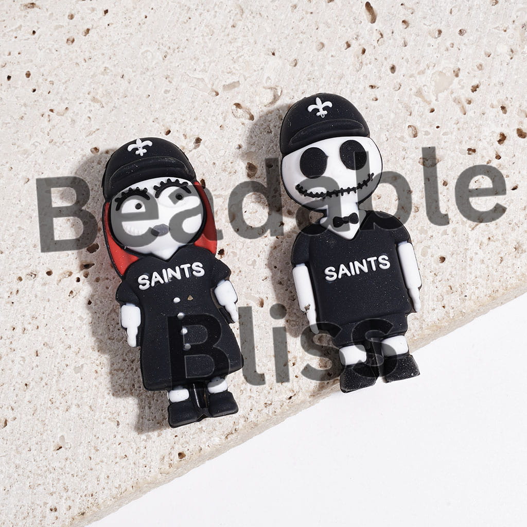 3D Silicone Focal Girl and Boy Couple Skull Character with American NOLA Football Sports Jersey Set and Hat, Height 44MM