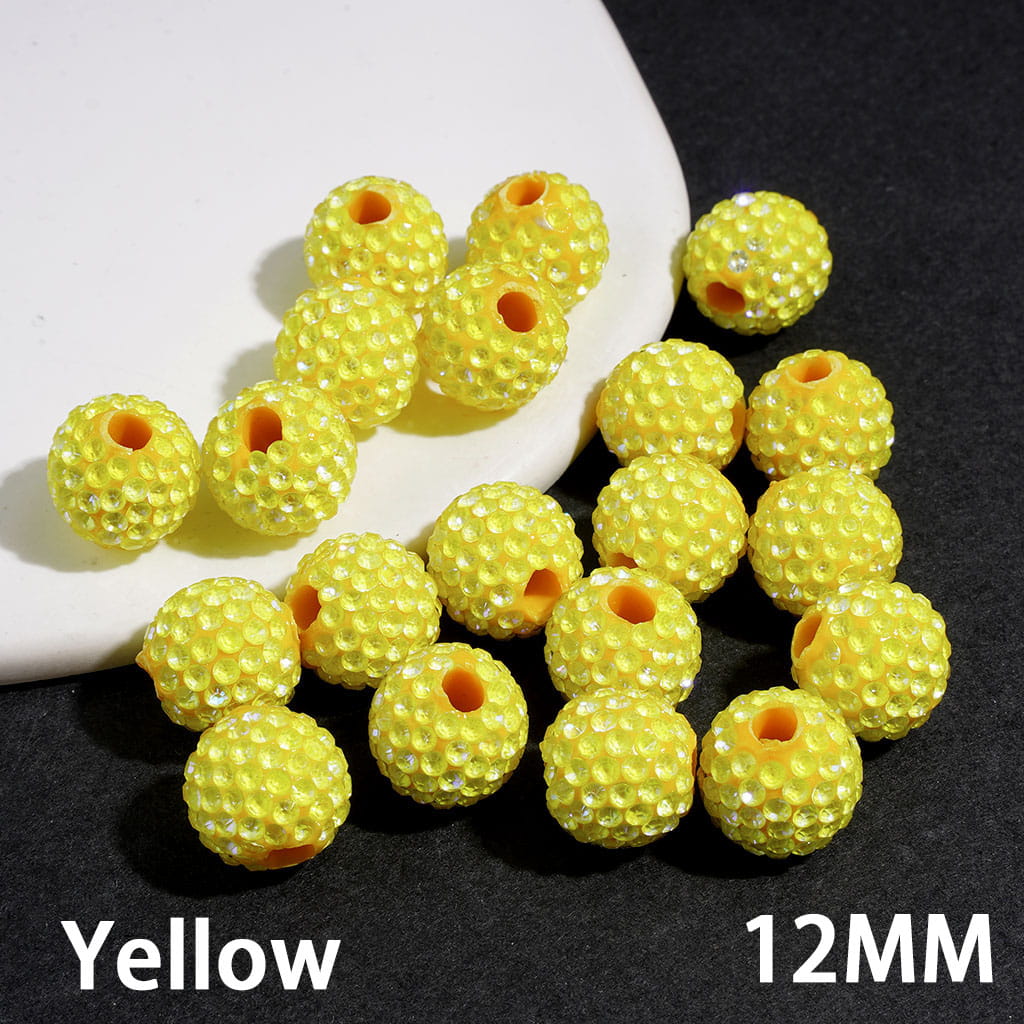 Clay Beads with Dazzling Clear Rhinestones in UV Coated Process, 12MM, Big Hole Beads, Multi-Color (The Hole Diameter is Around 4MM)